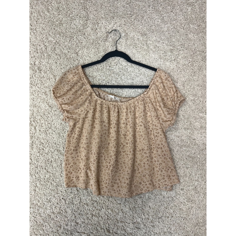 Hippie Rose Cropped Baby Doll Top Womens Large Animal Print Boho Festival